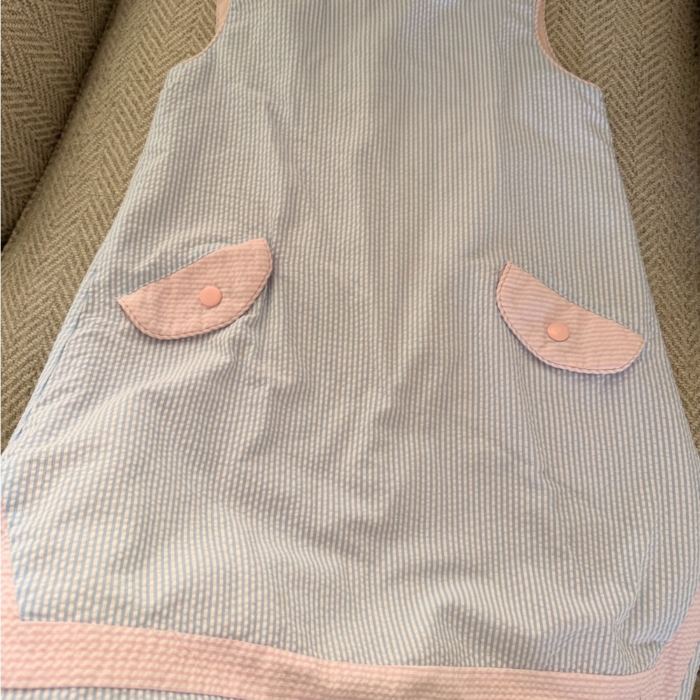 The Beaufort Bonnet Company Blue and Pink Striped Kids Formal Dress